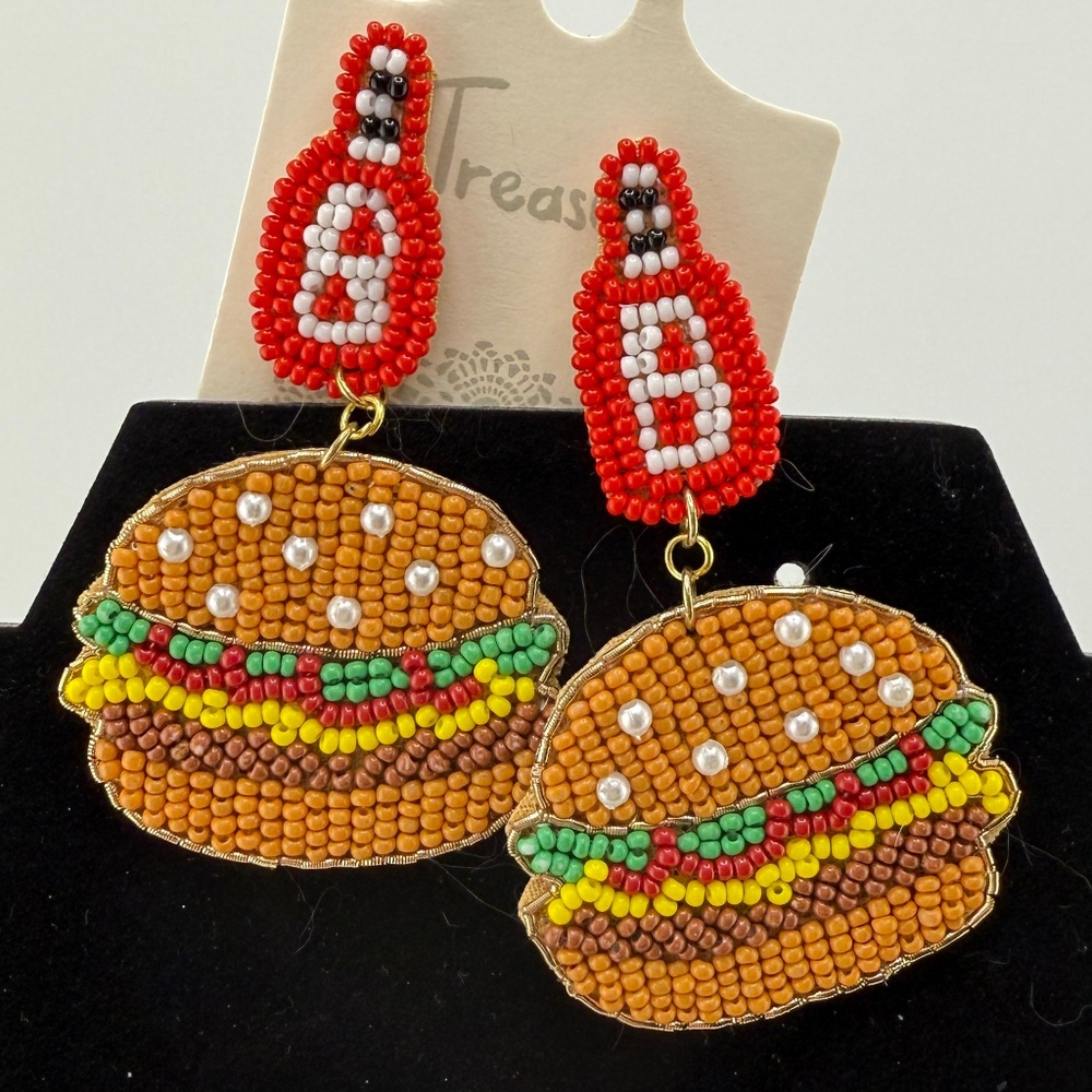 NWOT SEED BEAD HAMBURGER EARRINGS